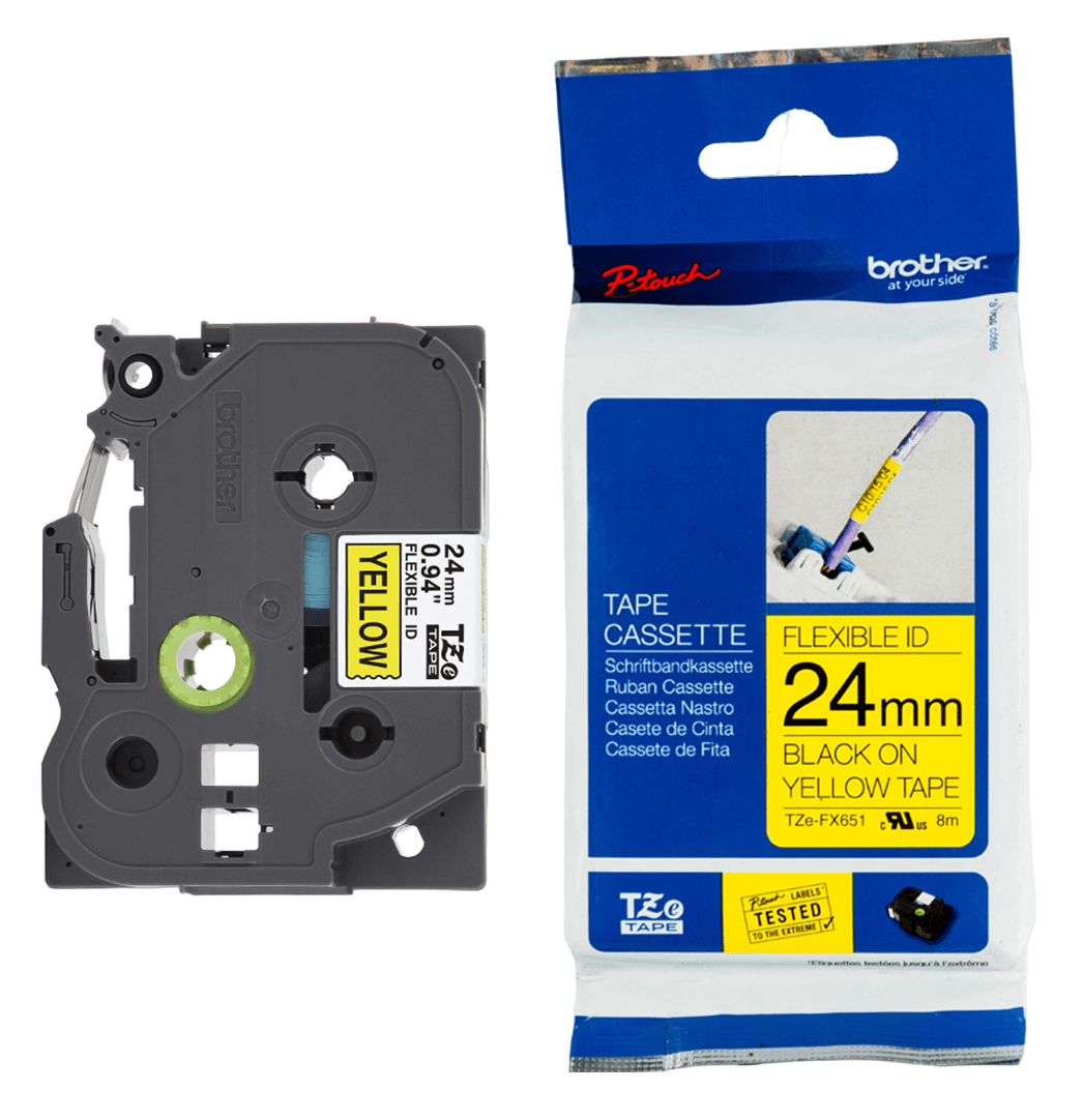 Fita Brother TZE-FX651 24mm Preto sobre Amarelo - Impressorajato